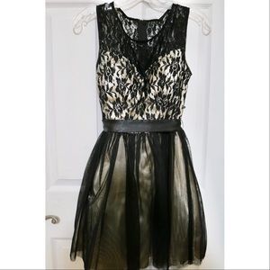 Short Black Tulle Dress with Lace Detailing